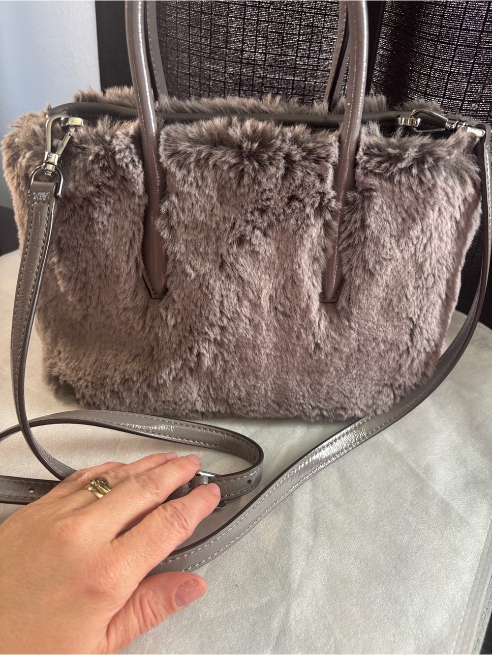 kate spade Gray  Fur Tote with Leather Handles - Picture 8 of 17